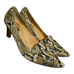 ANN TAYLOR Vienna Snake Print Pumps Multicolor Leather Pointed Toe - Size 9